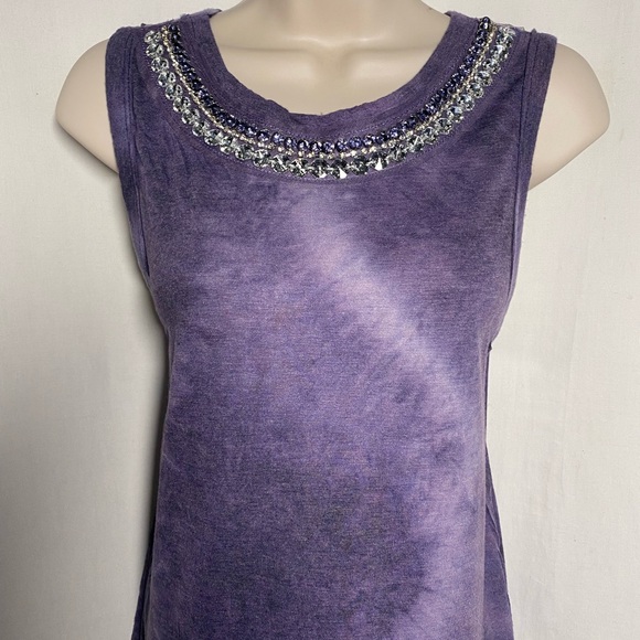 Size S Vocal Sleeveless Embellished Neck Purple Soft Tye Dyed Women's Tank Top - Picture 2 of 6